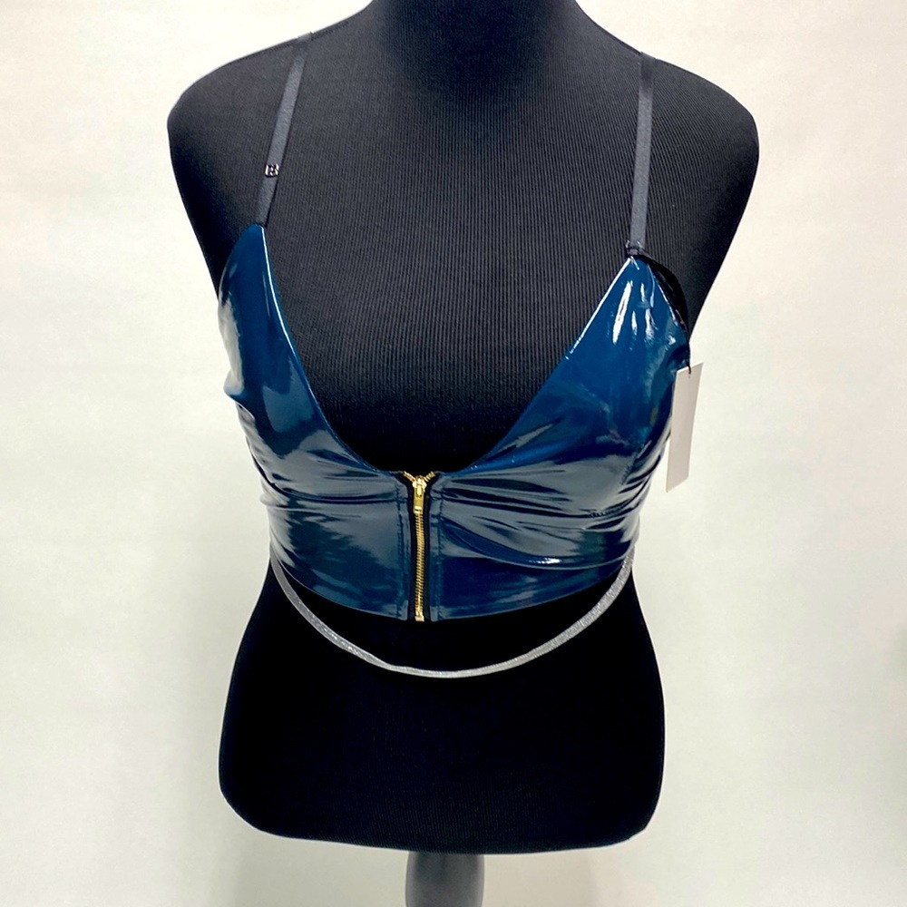 Dream Bandits patten leather zip up teal blue tank top NWT LARGE
